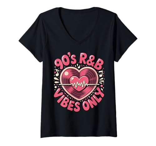 Damen 90s R&B Vibes Only T-Shirt mit V-Ausschnitt Damen 90s R&B Vibes Only T-Shirt mit V-Ausschnitt von R&B 90er 1990 RNB Hip Hop Musik