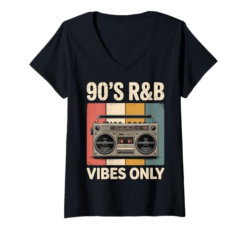Damen 90s R&B Vibes Only T-Shirt mit V-Ausschnitt Damen 90s R&B Vibes Only T-Shirt mit V-Ausschnitt von R&B 90er 1990 RNB Hip Hop Musik