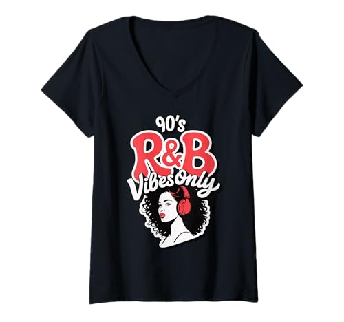 Damen 90s R&B Vibes Only T-Shirt mit V-Ausschnitt Damen 90s R&B Vibes Only T-Shirt mit V-Ausschnitt von R&B 90er 1990 RNB Hip Hop Musik