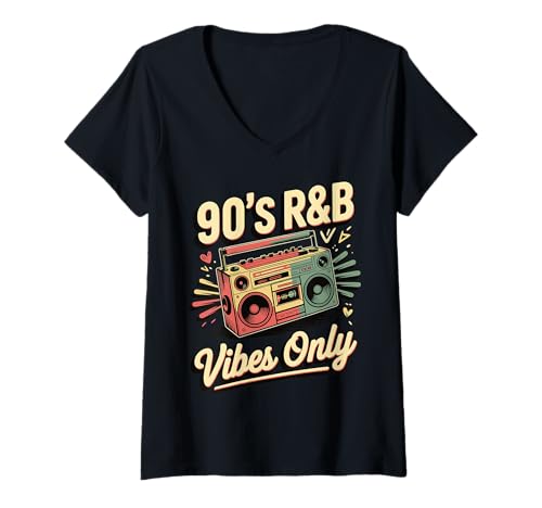 Damen 90s R&B Vibes Only T-Shirt mit V-Ausschnitt Damen 90s R&B Vibes Only T-Shirt mit V-Ausschnitt von R&B 90er 1990 RNB Hip Hop Musik