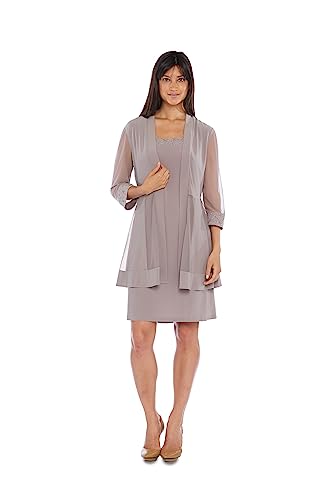 R&M Richards Damen 2-teiliges Jackenkleid mit Netzeinsatz und Perlen Kleid, Taupe, Mittel von R&M Richards