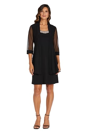 R&M Richards Damen 2 Piece Mesh Panel Beaded Neck Jacket Dress Kleid, schwarz, 38 von R&M Richards