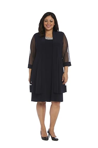 R&M Richards Damen 2 Piece Mesh Panel Beaded Neck Jacket Dress Plus Kleid, Navy, 52 Mehr von R&M Richards