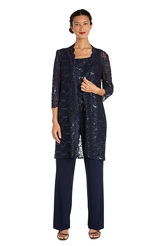 R&M Richards Damen 3 PCE Laced Duster Jacket Shell and solid Pant Formales Abendkleid, Marineblau, 42 R&M Richards Damen 3 PCE Laced Duster Jacket Shell and solid Pant Formales Abendkleid, Marineblau, 42 von R&M Richards