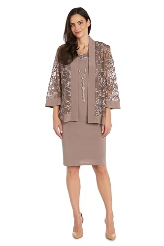 R&M Richards Damen Dress and Jacket Set W/Attached Necklace Kleid, Mokka, 44 Mehr von R&M Richards