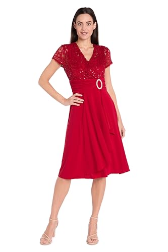R&M Richards Damen Embellished Cascade Faux Wrap Dress Kleid, Rot/Ausflug, einfarbig (Getaway Solids), 46 von R&M Richards