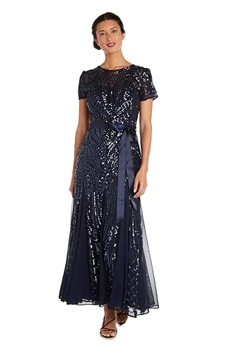 R&M Richards Damen One Piece Short Sleeve Embelished Sequins Gown Kleid, Marineblau, 38 von R&M Richards