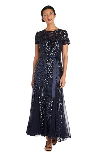 R&M Richards Damen Abendkleid mit Satin-Taillenband Kleid, Marineblau, 44 von R&M Richards