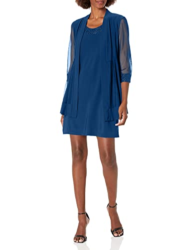R&M Richards Damen Sheer Sleeve Jacket Dress Kleid, Pfau, Large Petite (2er Pack) von R&M Richards