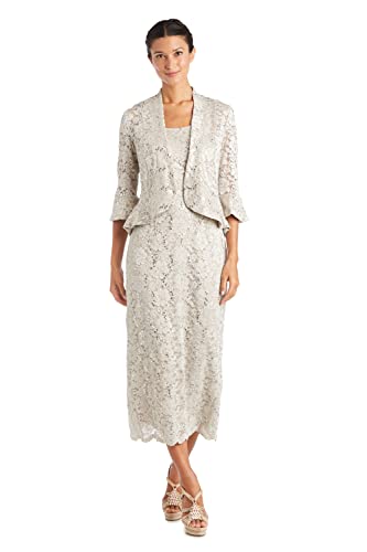 R&M Richards Damen Two Piece Lace Long Jacket Dress Missy Kleid, Champagner, 42 von R&M Richards