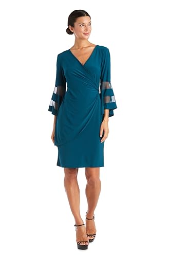R&M Richards Damen-Wickelkleid mit gerafftem Surplice-Design, Smaragd, 46 von R&M Richards