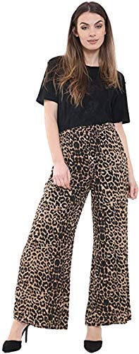 R&N FASHIONS Damen Palazzo Hose mit weitem Bein, ausgestellt, elastisch, Übergröße Gr. 46-48, leopardenmuster von R&N FASHIONS