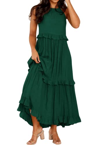 R.Vivimos Ärmelloses Neckholder-Kleid Trägerloser Rüschensaum Sexy Maxikleider Party Cocktail Strandkleid (XLarge,Smaragdgrün) von R.Vivimos