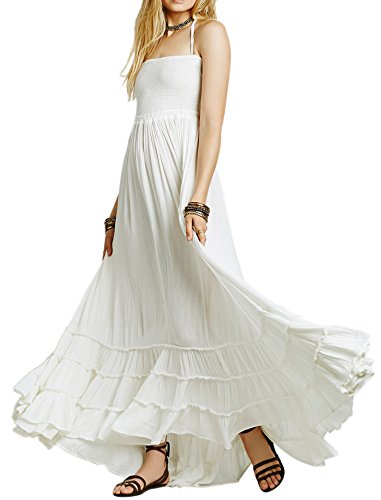 R.Vivimos Damen Sommer Boho Neckholder Langes Maxikleid Ärmelloses Rüschensaumkleid (Small,Nicht-gerade Weiss-2) von R.Vivimos