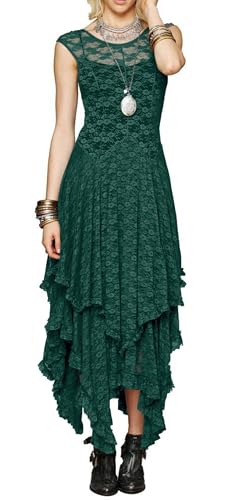 R.Vivimos Damen Sommerkleid ärmelloses unregelmäßiger Rand Lange Maxi-Kleid Party Kleider(M,Dunkelgrün) von R.Vivimos