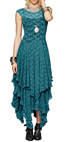 R.Vivimos Damen Sommerkleid ärmelloses unregelmäßiger Rand Lange Maxi-Kleid Party Kleider (Grün, S) von R.Vivimos