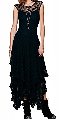 R.Vivimos Damen Sommerkleid ärmelloses unregelmäßiger Rand Lange Maxi-Kleid Party Kleider(XL,Schwarz) von R.Vivimos