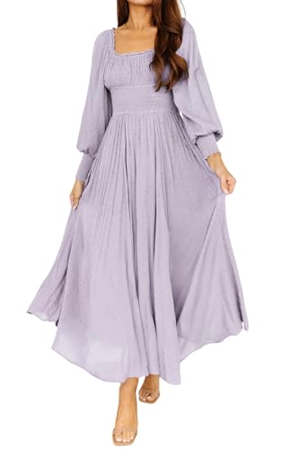 R.Vivimos Damen Square Neck Lange Puffärmel Umstands Maxi Kleid Empire Taille Swiss Dots Lange A Linie Kleid(L,Helllila) von R.Vivimos