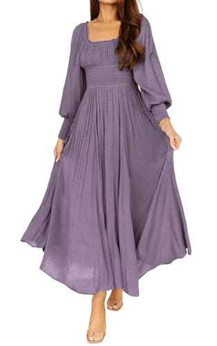 R.Vivimos Damen Square Neck Lange Puffärmel Umstands Maxi Kleid Empire Taille Swiss Dots Lange A Linie Kleid(M,Dunkelviolett) von R.Vivimos