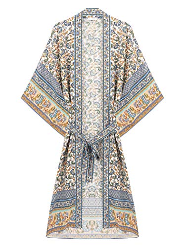 R.Vivimos Frauen Boho-Blumendruck Lose Schal Kimono Cardigan verdecken Bluse (Beige#2, M) von R.Vivimos