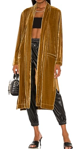 R.Vivimos Herbst Winter Damen Samtjacke Langarm Lose Fit Warme Jacke Langer Cardigan Mit Side Split(S,Braun) von R.Vivimos