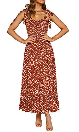 R.Vivimos Neue Sommermode Boho Rüschen Spaghettiträger Ärmelloses Strandkleid mit Tupfenmuster (Orange, L) von R.Vivimos