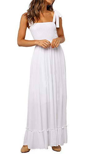 R.Vivimos Neue Sommermode Boho Rüschen Spaghettiträger Ärmelloses Strandkleid mit Tupfenmuster (Schwarz#2, M) von R.Vivimos