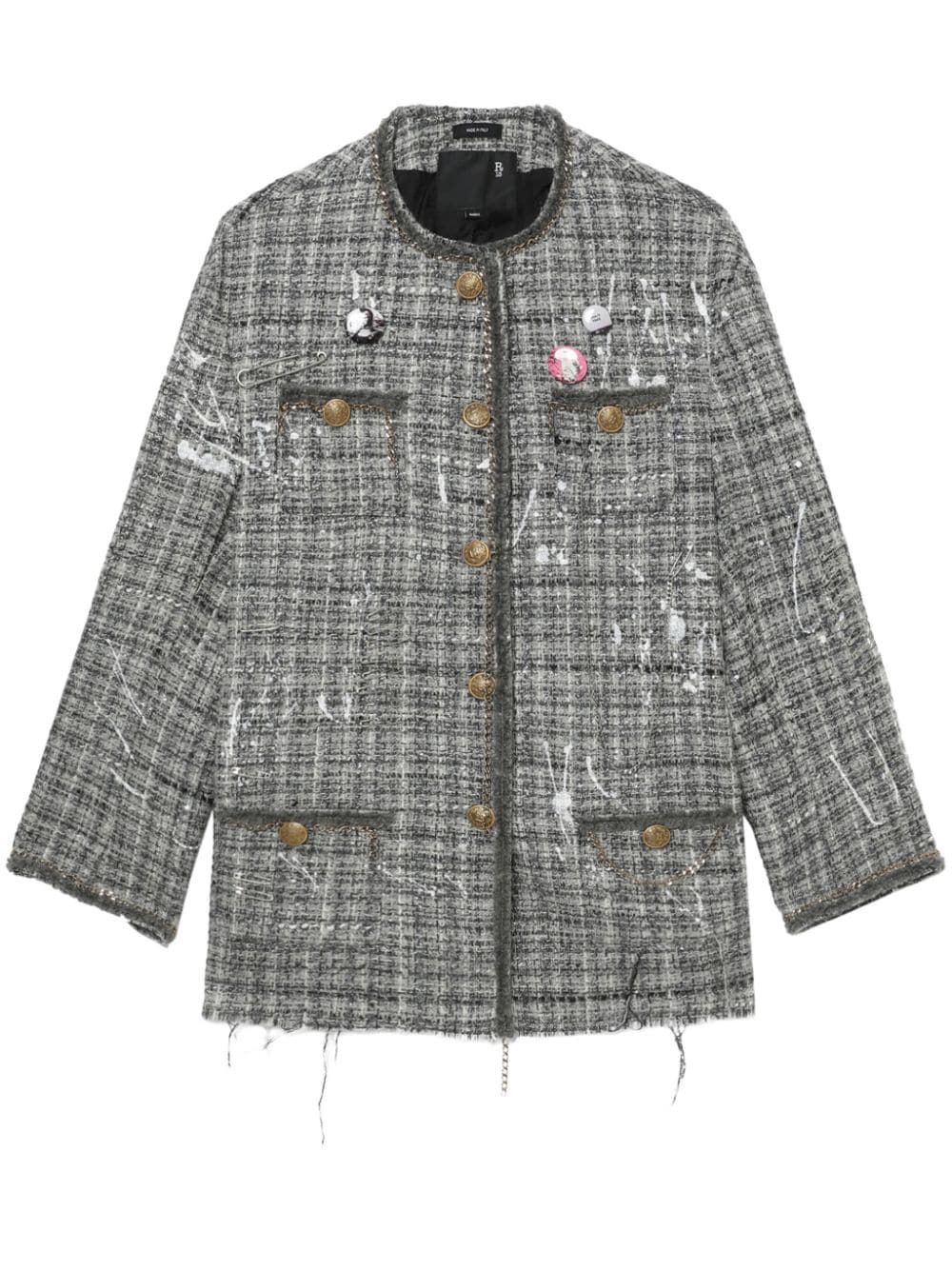 R13 Tweed-Jacke mit Farbklecksen - Grau von R13