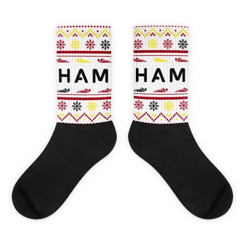 Formel 1Lewis Hahamilton Fuß Sublimierte Weihnachten Winter Crew Socken von R1acin
