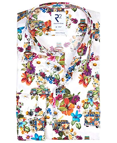 R2 Amsterdam Herren Business Hemd Langarm mit Alloverprint Blumen, Multicolour von R2 Amsterdam