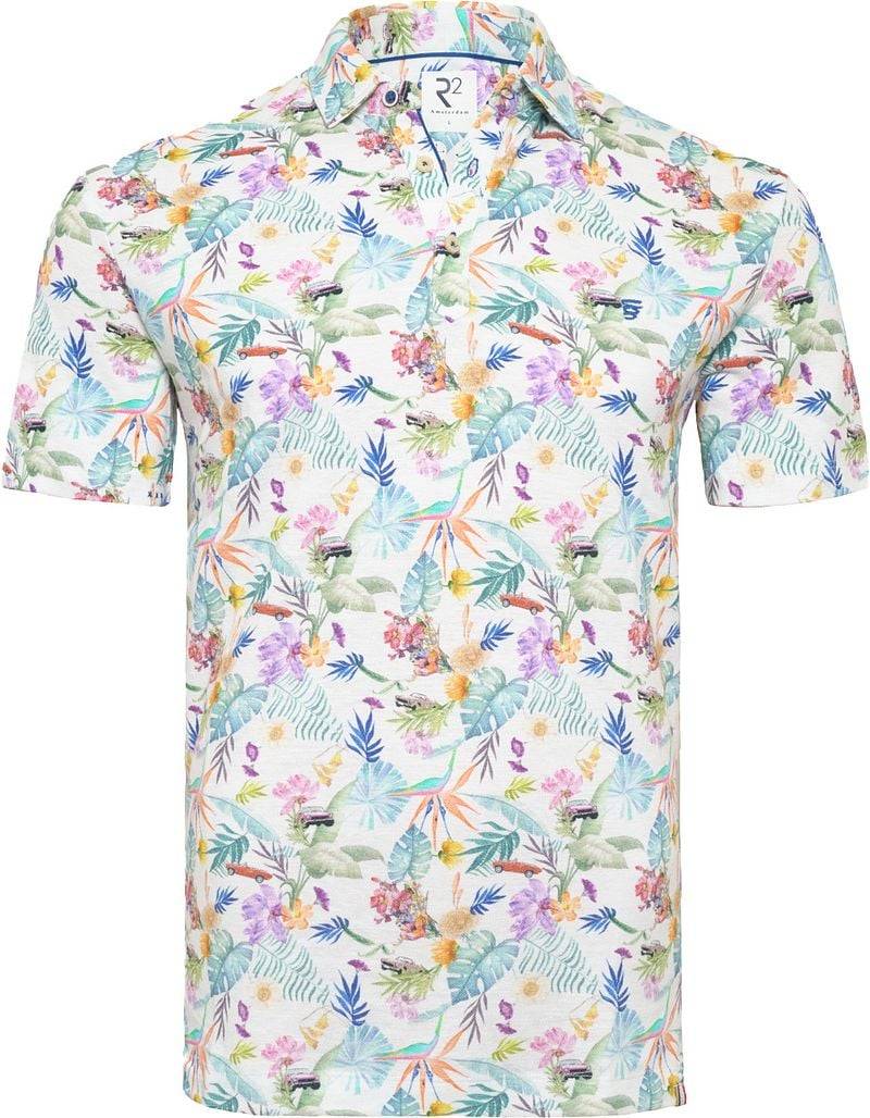 R2 Amsterdam Piqué Polo Leinen Blend Druck Multicolor - Größe L von R2 Amsterdam