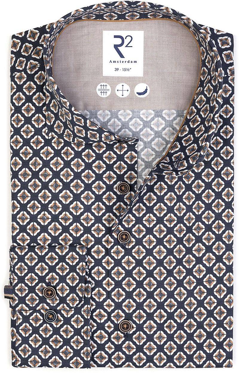 R2 Hemd Camel Flower Druck Navy - Größe 43 von R2 Amsterdam