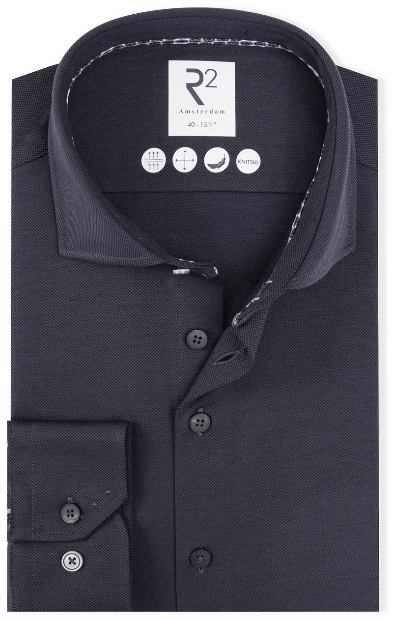 R2 Hemd Dobby Knitted Anthrazit - Größe 43 von R2 Amsterdam