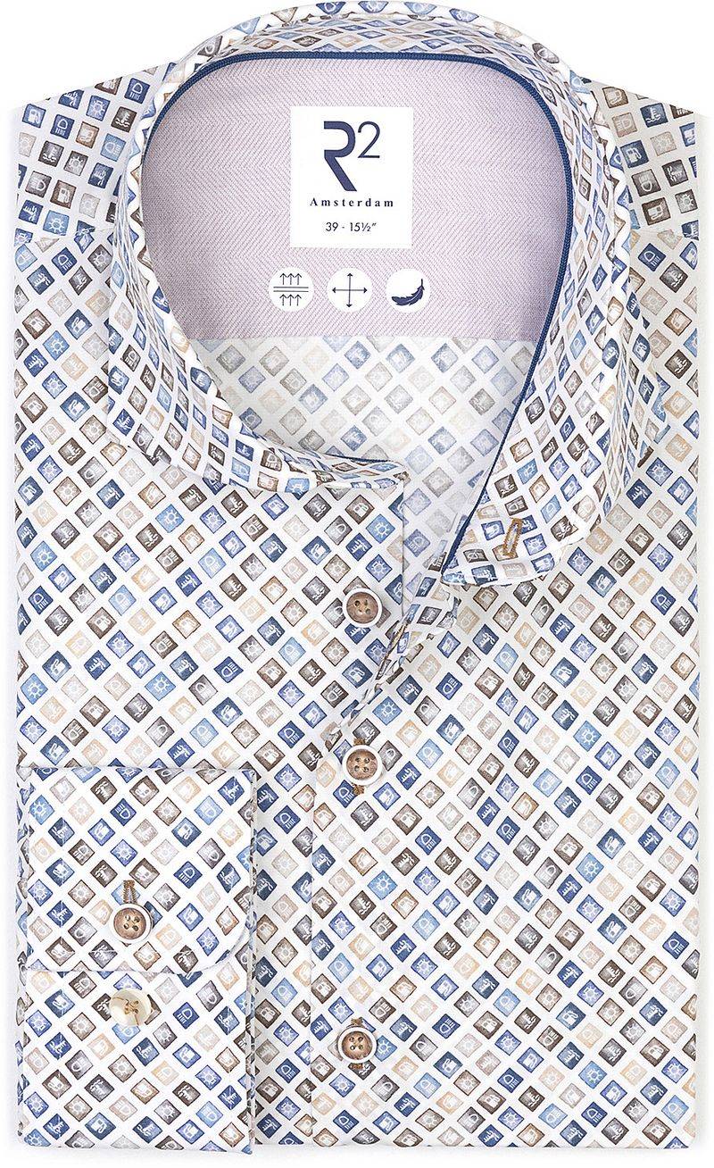R2 Hemd Extra Long Sleeves Druck Dashboard Grau - Größe 39 von R2 Amsterdam