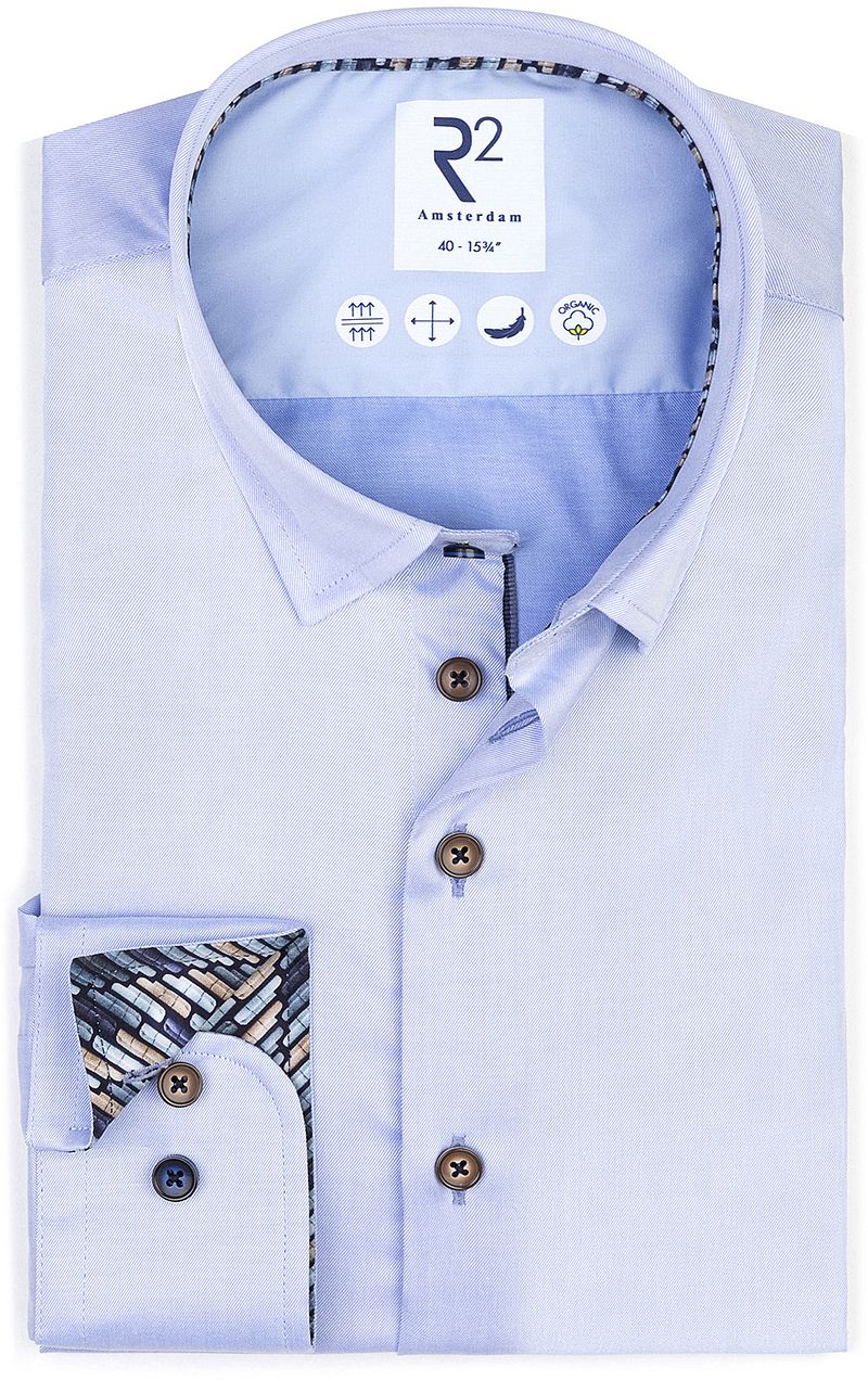 R2 Hemd Fine Twill Contrast Hellblau - Größe 38 von R2 Amsterdam