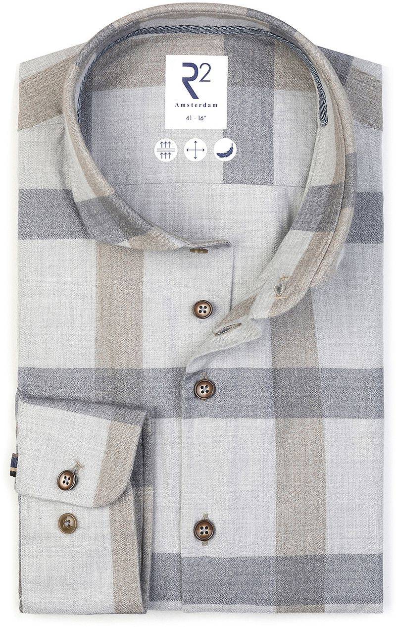 R2 Hemd Herringbone Karos Grau - Größe 44 von R2 Amsterdam