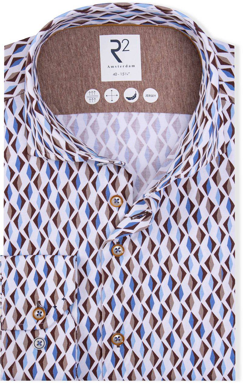 R2 Hemd Jersey Retro Impression Beige Blau - Größe 40 von R2 Amsterdam