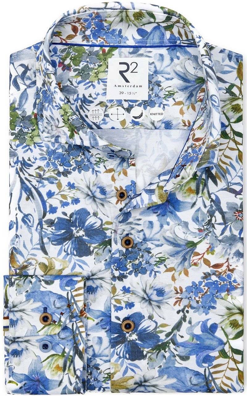 R2 Hemd Leinen Blend Blumenmuster Blau - Größe 38 von R2 Amsterdam