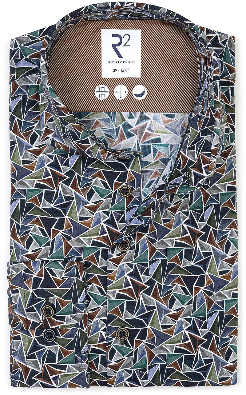 R2 Hemd Poplin Triangle Impression Grün - Größe 39 von R2 Amsterdam