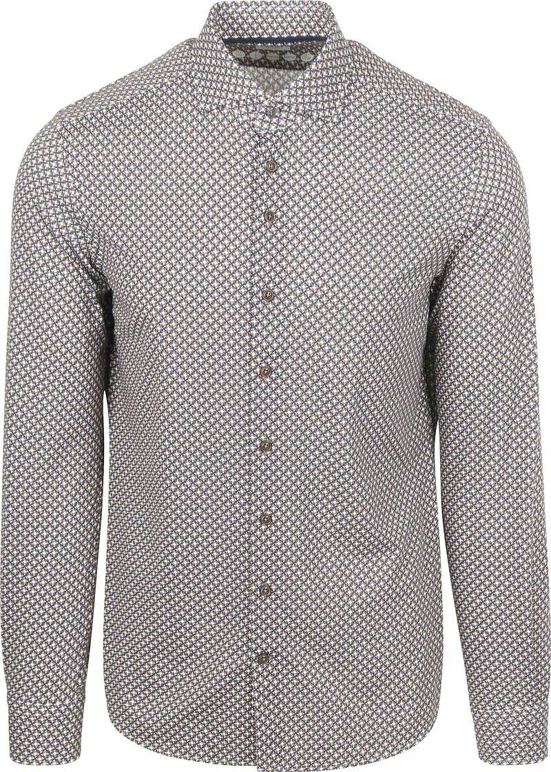 R2 Hemd Retro Print Blau Braun - Größe 41 von R2 Amsterdam