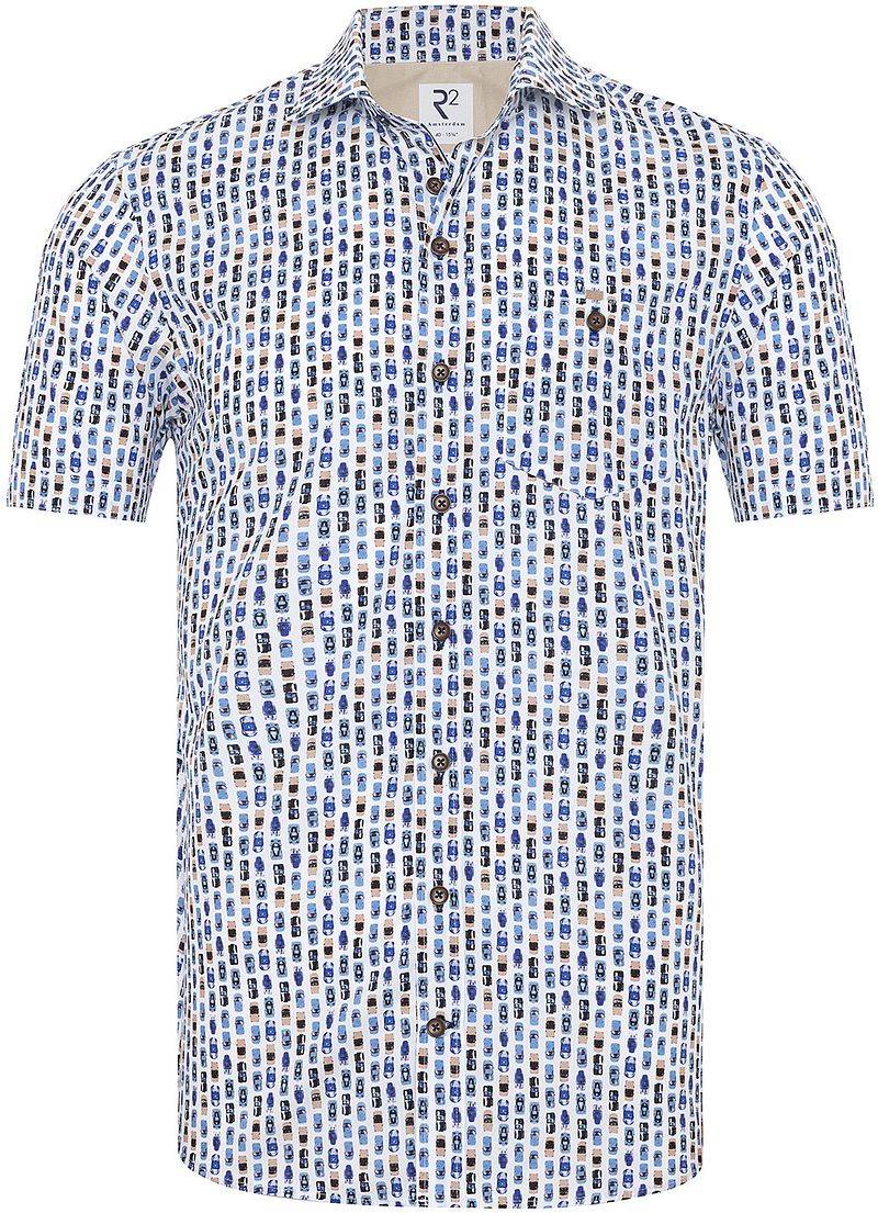 R2 Hemd Shortsleeve Print Auto Blau - Größe 38 von R2 Amsterdam