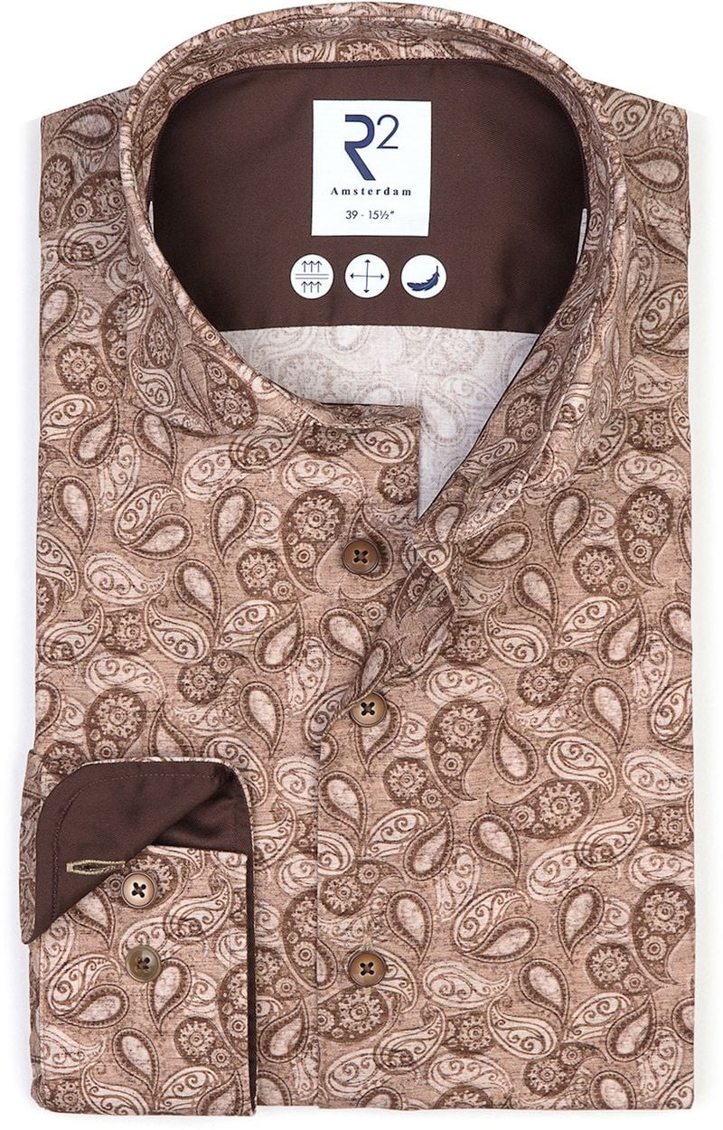 R2 Hemd Stretch Paisley Beige - Größe 43 von R2 Amsterdam