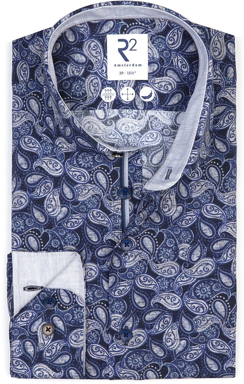 R2 Hemd Stretch Paisley Blau - Größe 38 von R2 Amsterdam