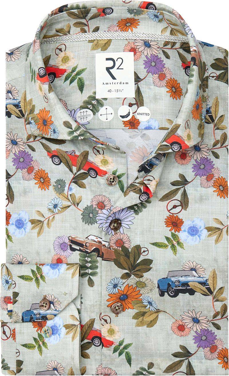 R2 Japanese Knitted Hemd Extra Long Sleeves Druck Grün - Größe 40 von R2 Amsterdam
