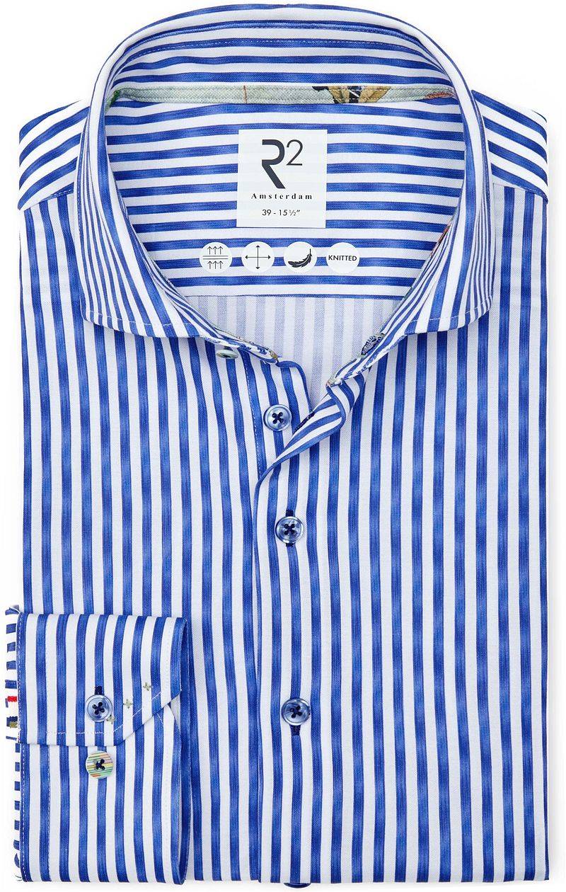 R2 Japanese Knitted Hemd Streifen Blau - Größe 39 von R2 Amsterdam