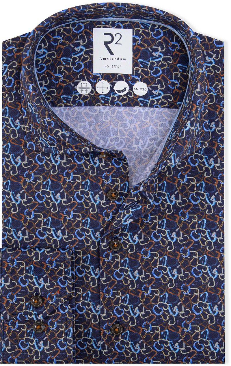 R2 Knitted Hemd Carabiner Navy - Größe 40 von R2 Amsterdam