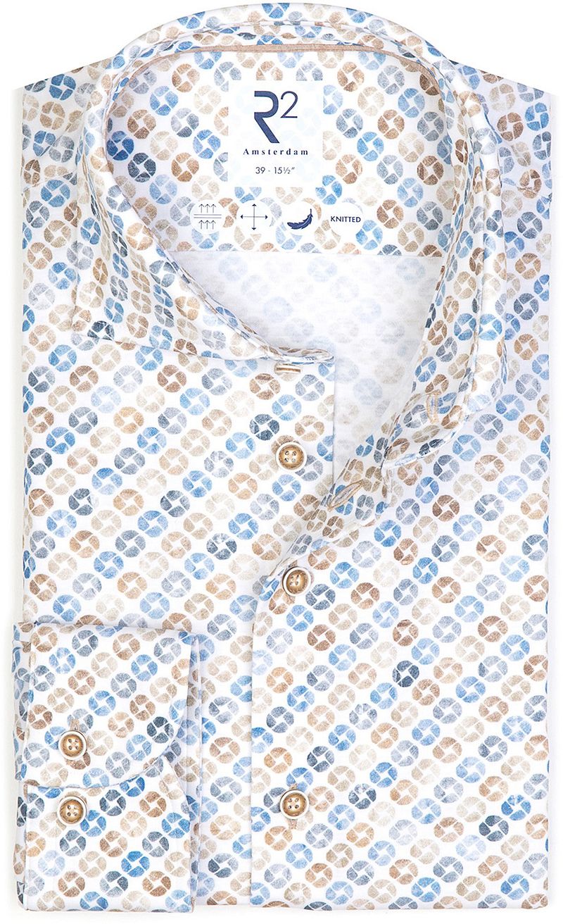 R2 Knitted Knitted Hemd Beige Blau - Größe 45 von R2 Amsterdam