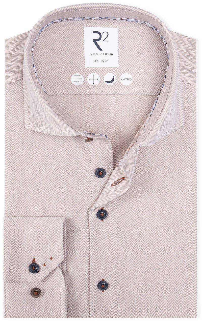 R2 Knitted Travel Hemd Herringbone Beige - Größe 40 von R2 Amsterdam
