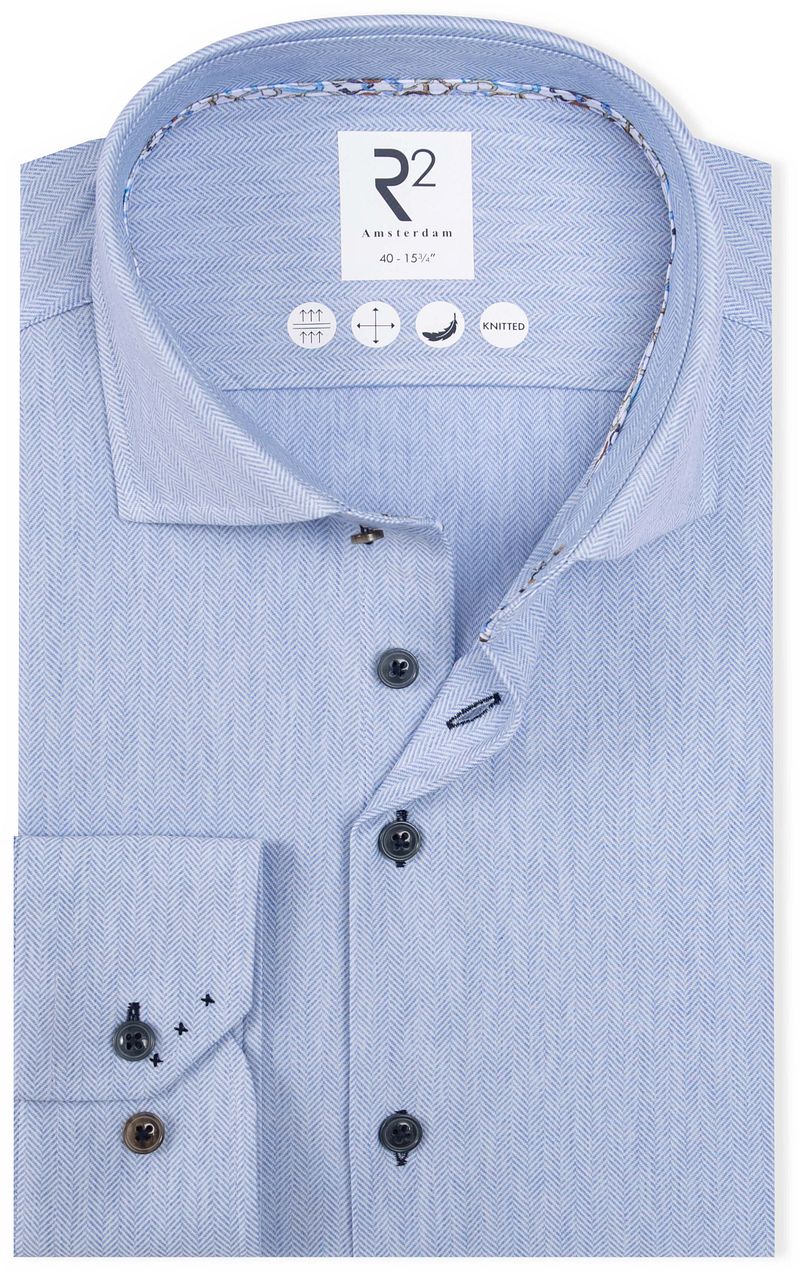 R2 Knitted Travel Hemd Herringbone Hellblau - Größe 41 von R2 Amsterdam