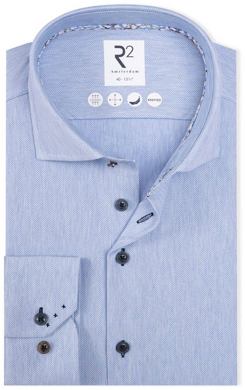 R2 Knitted Travel Hemd Herringbone Hellblau - Größe 44 von R2 Amsterdam